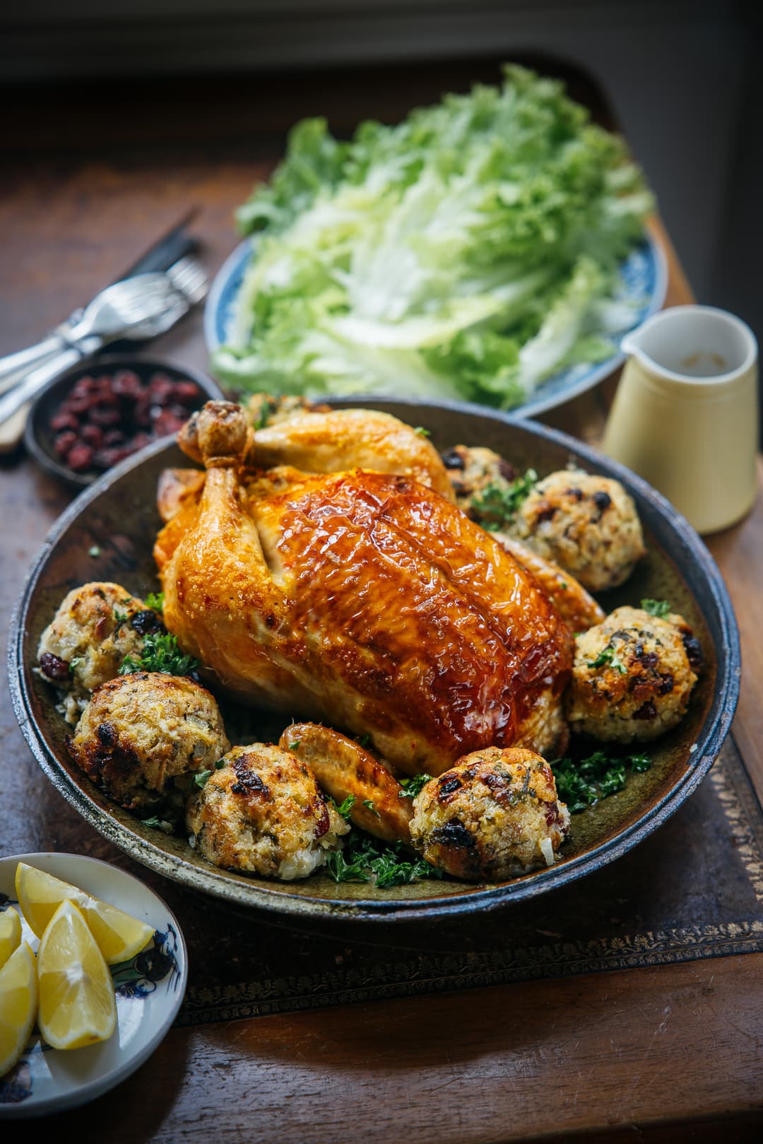 Christmas chicken with apple, cranberry and lemon stuffing balls Christmas chicken with apple, cranberry and lemon stuffing balls