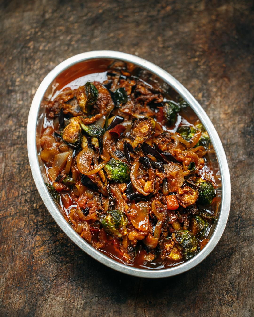 Eggplant and brussels sprouts kadai