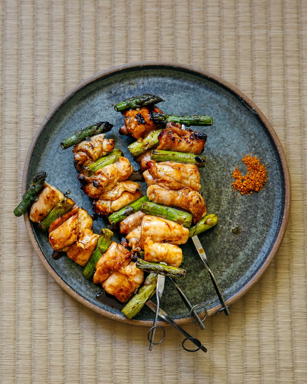 Chicken and asparagus yakitori