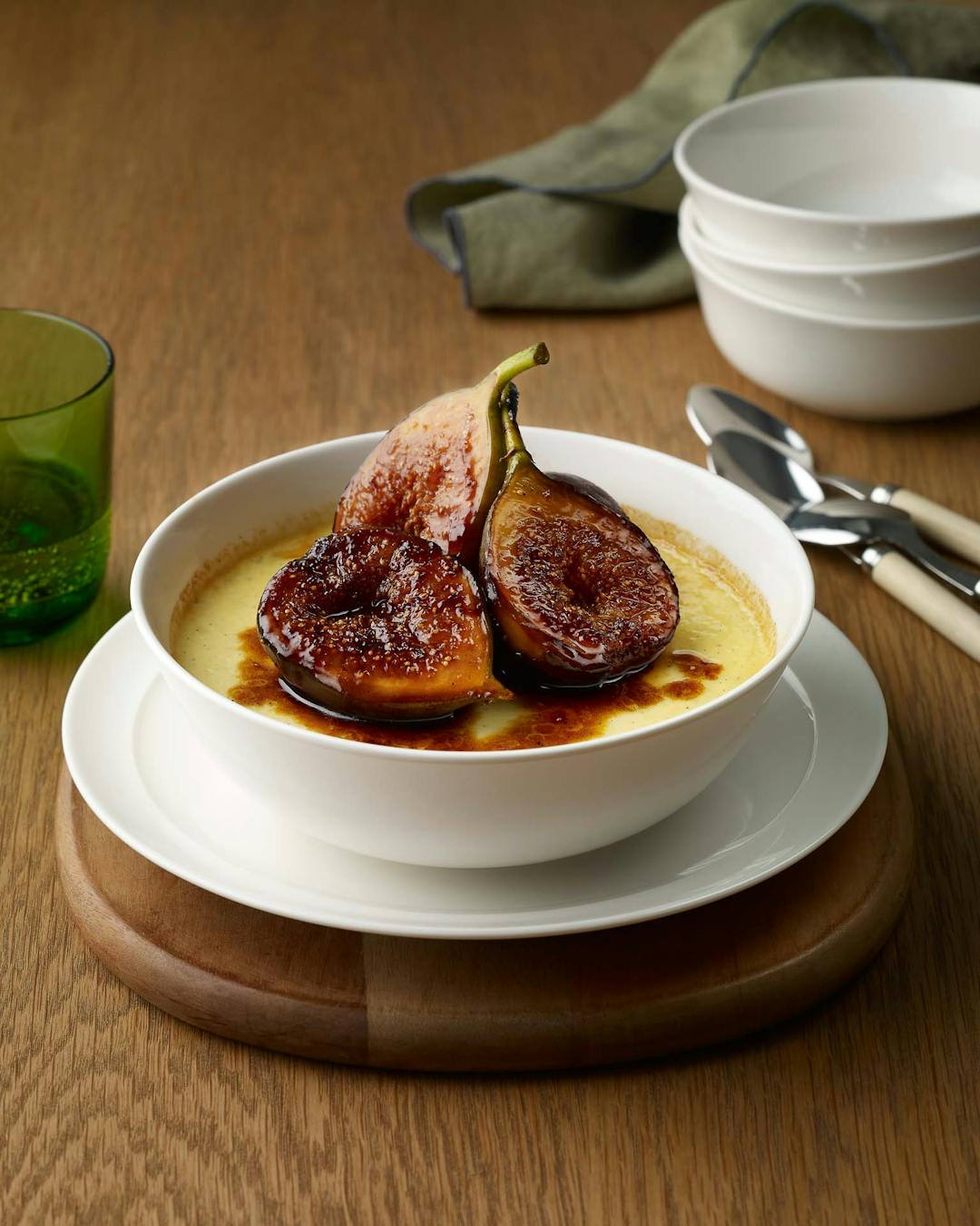 Baked sour cream custard with caramelised figs